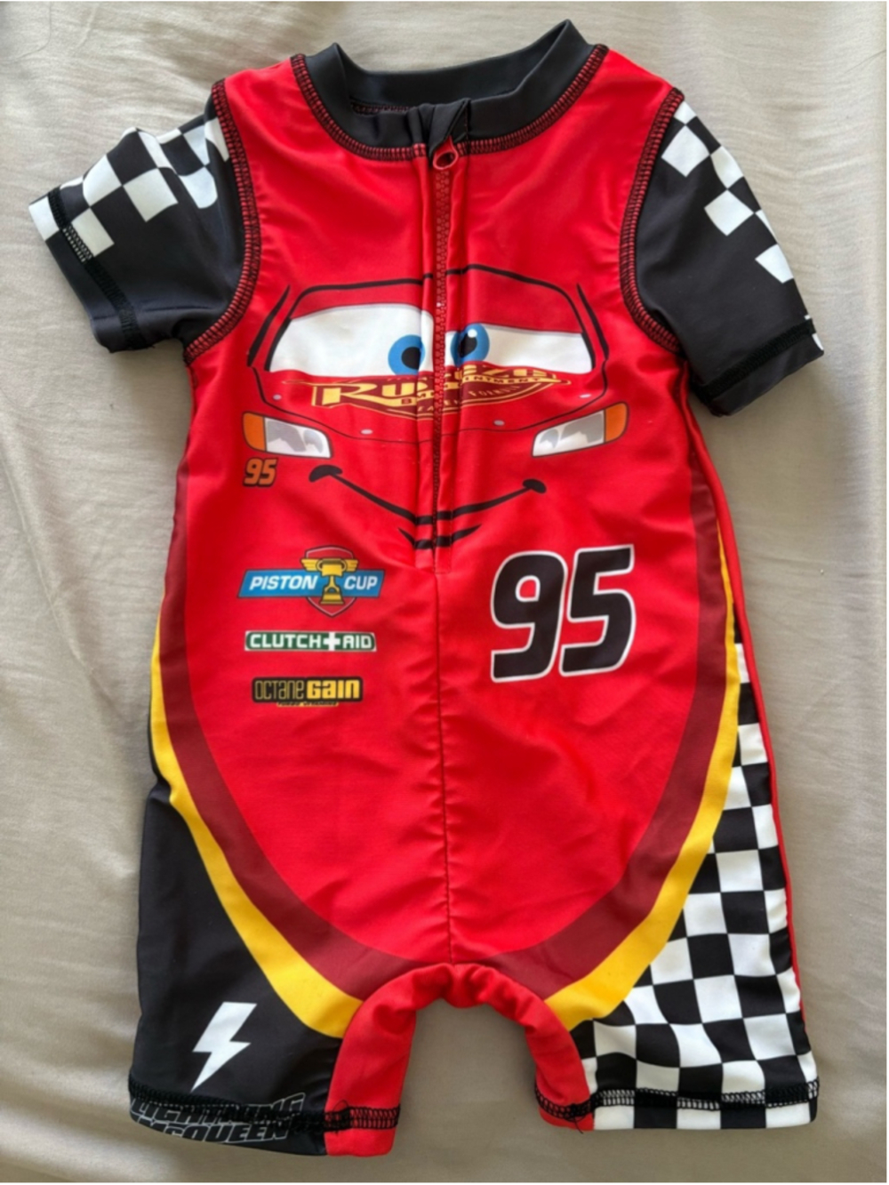 Disney Pixar Cars Red/ checkered Baby Swimsuit - 12M